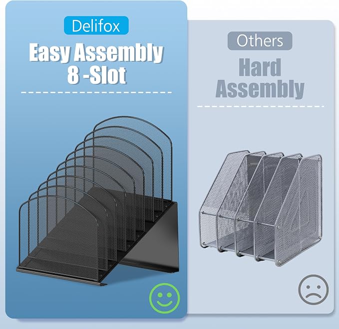 Delifox Inclined Desk File Organizer, 8-Section, Black | Upright Desk File Holder, Standing File Sorter, For Office School Classroom Desktop Organization - Image 9