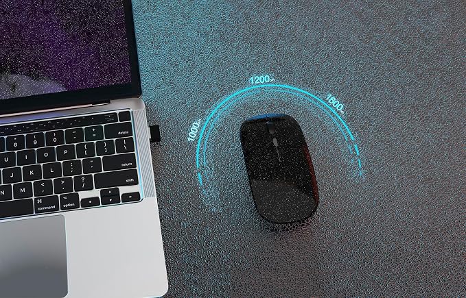 AIKOKOK Wireless Mouse, Bluetooth Mouse Rechargeable Dual Mode,Bright Black | Bluetooth 5.2 & 2.4G USB Receiver, 3 Adjustable DPI, Slim, Silent, Portable Computer Mouse for Laptop, PC,MacBook,iPad,Tablet - Image 8