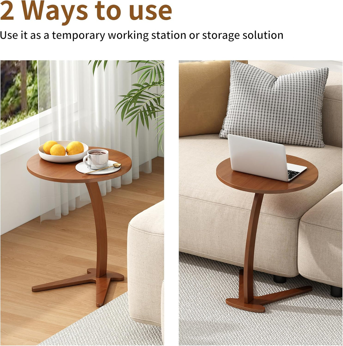 15" Couch Tables that Slide Under, Solid Wood C Shaped End Table - Image 6