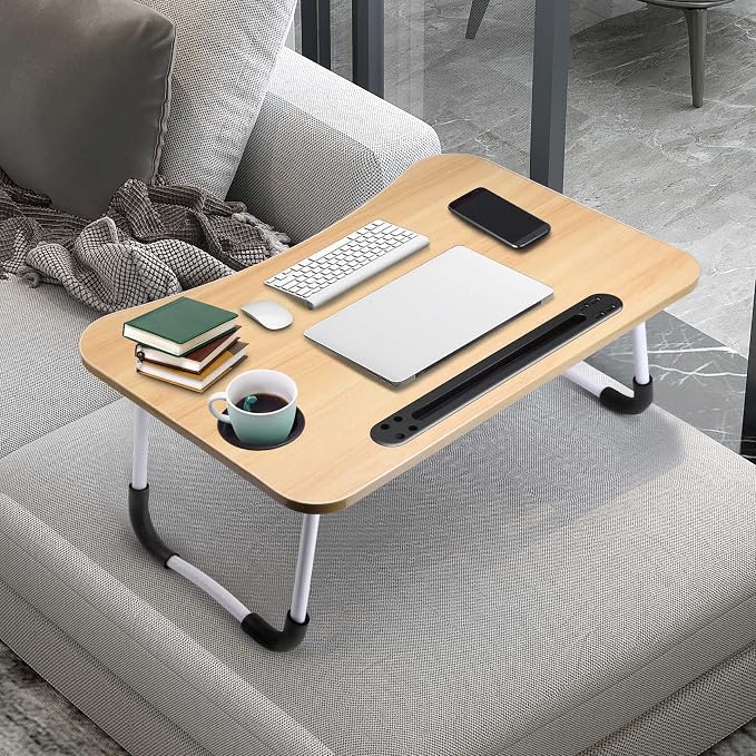 Slendor Foldable Lap Desk with Cup Holder for Bed, Couch, Floor | Portable,with USB Light, Fan, Pen Holder,Tablet Holder,for Laptop,Writing,Eating,Walnut - Image 7