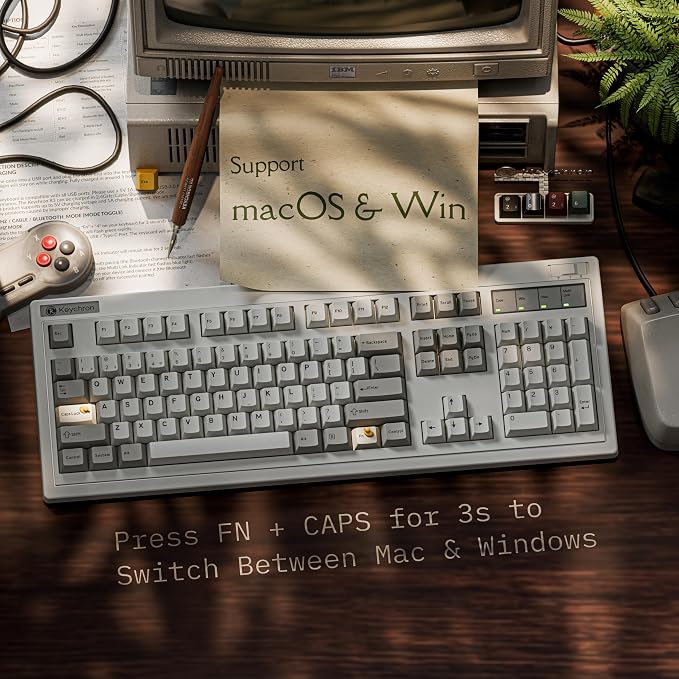 Keychron R6 Retro 100% Full Size Wireless Mechanical Keyboard | Hot Swappable RGB Apex Banana Tactile Switch, QMK Tri-Mode(2.4 GHz/Bluetooth/Wired), Compatible with Mac PC Linux - Image 5