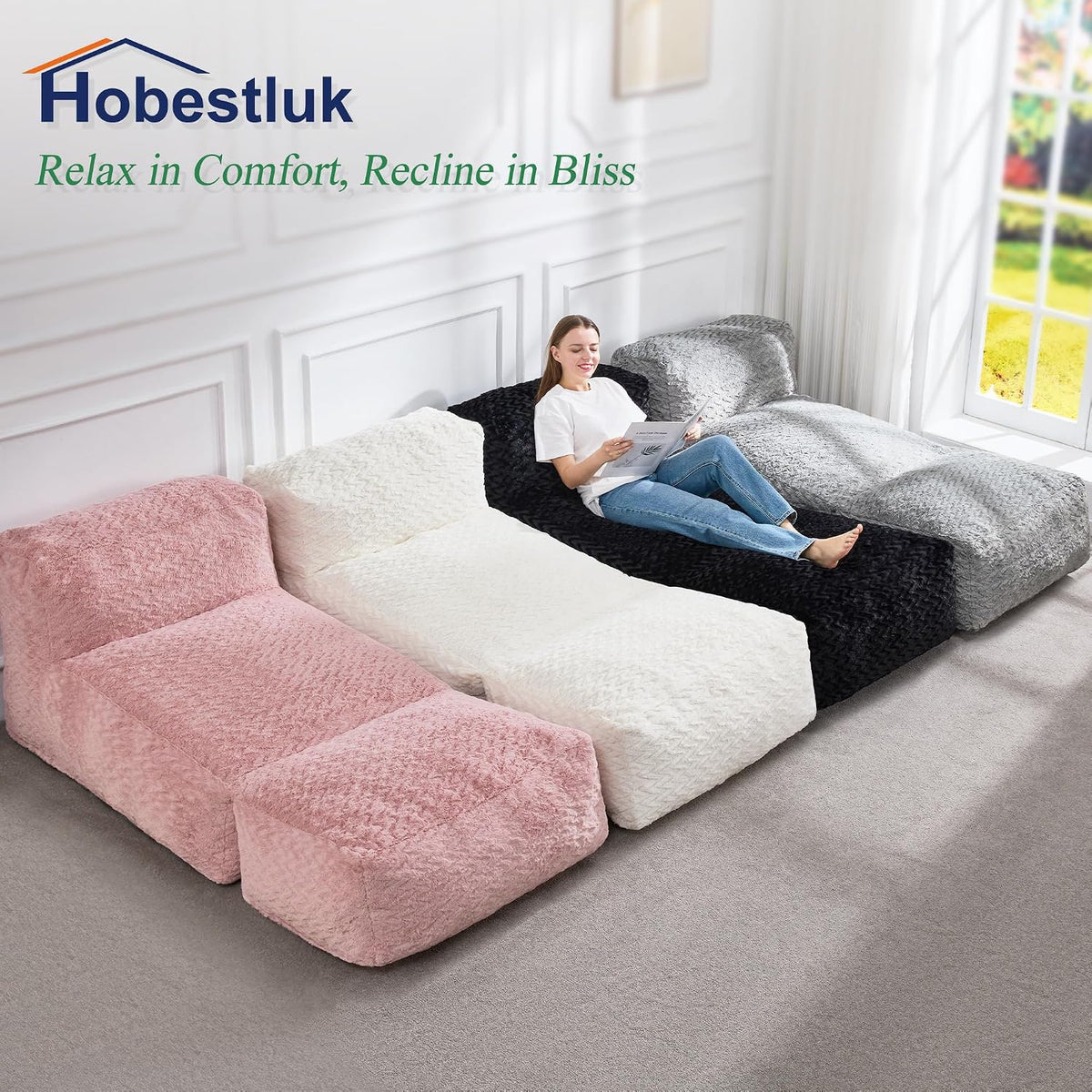 Hobestluk Large Bean Bag Chairs for Adults Giant BeanBag Couch Lounger - Image 8