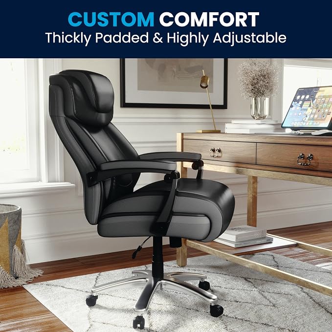 Flash Furniture Hercules Series High-Back Swivel LeatherSoft Office Chair, Ergonomic Executive Chair with Headrest and Adjustable Height, Black | 500 LB Capacity, Padded Armrests, 360° Swivel, Height Adjustable, Commercial Grade - Image 8