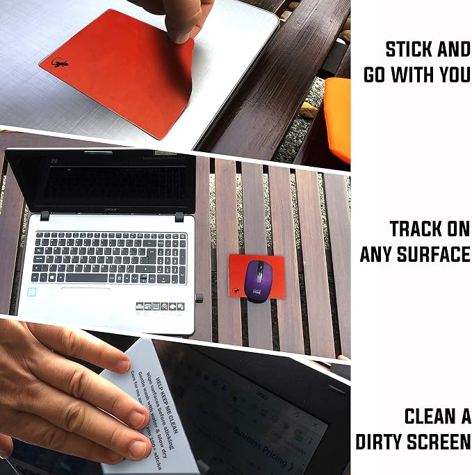 Mouse Pad Adhesive Bottom - Sticks to Any Surface - Portable - Webcam Covers and Screen Cleaner Included (Red) - Image 2