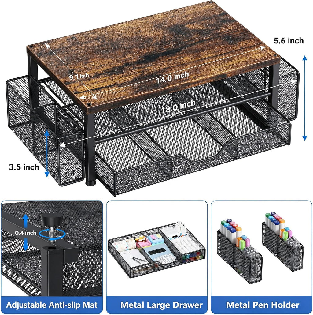 Desk Organizer, Monitor Stand Riser with Drawer and 2 Pen Holders - Image 7