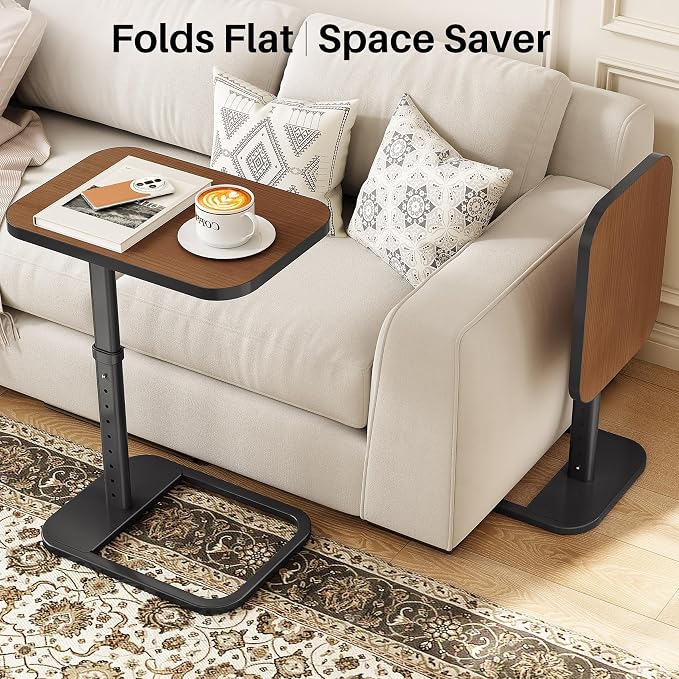 Kitstorack Upgraded TV Tray Table with Panel Lock, 90° Flip-Over Design & Adjustable Height, Sofa Arm Side Table for Eating, Laptop, Couch, Bed, or Small Spaces, Espresso - Image 7