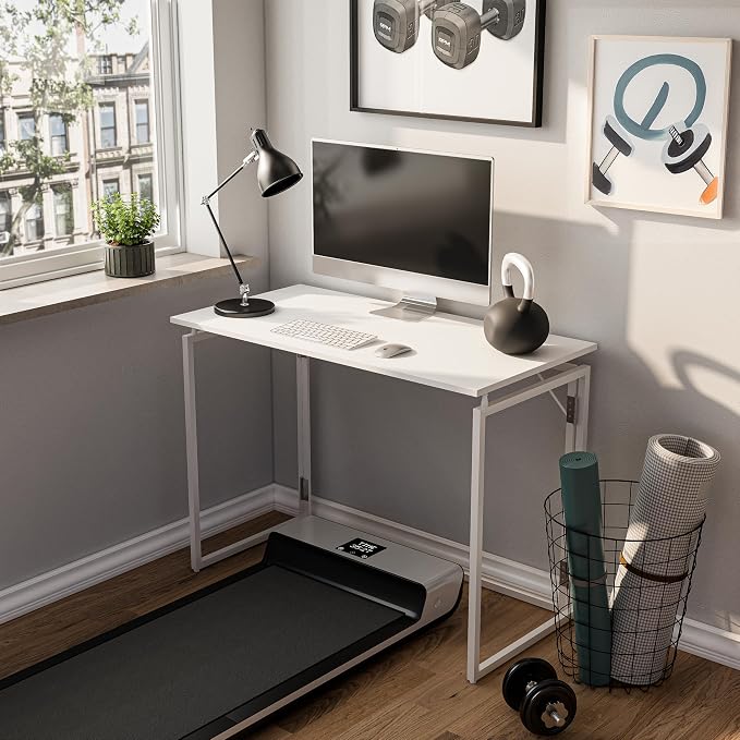 39.4" Folding Desk: No Assembly, Wood Top for Small Spaces | 39.4 in dual-monitor workspace, holds 150 lbs, folds flat to 2.3 in, splash-proof top, home office or gaming - Image 5