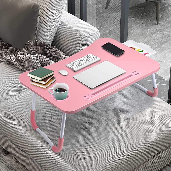 Slendor Bed Desk for Laptop and Writing with Storage, Cup Holder, Light | Fan, Pen Holder,Tablet Holder,Foldable, for Bed, Couch, Floor, Portable,Pink - Image 8