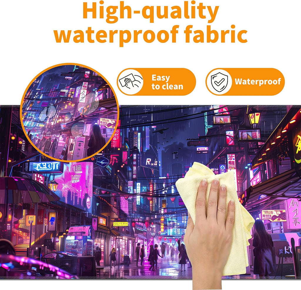 Cyberpunk Mouse Pad,XL 31.5"x11.8" Big Gaming Mousepad,Japanese Streets Large Extended Mouse Mat,Non-Slip Rubber Base Waterproof with Stitched Edges for Gaming Office Home - Image 4
