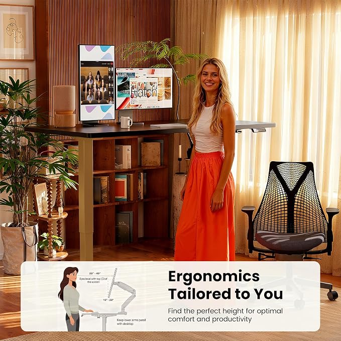 ErGear Height Adjustable Electric Standing Desk, 32 x 19 Inches Sit Stand up Desk, Memory Computer Home Office Desk, Black+Gold - Image 5