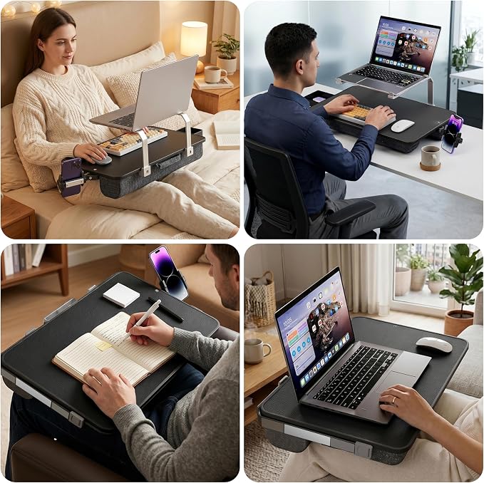 Large Adults Lap Desk for Laptop with Phone Holder & Storage Drawer | Laptop Stand for Bed Fits up to 17" Laptops & MacBook, Pillow Lap Desks for Adults with Cushion for Bed & Couch, Black - Image 7