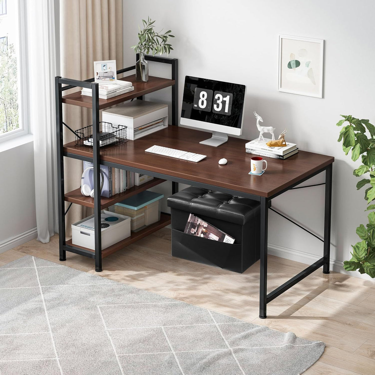 AmasSmile Ottoman with Storage,17" Folding Leather Foot Rest Chest,Black - Image 4