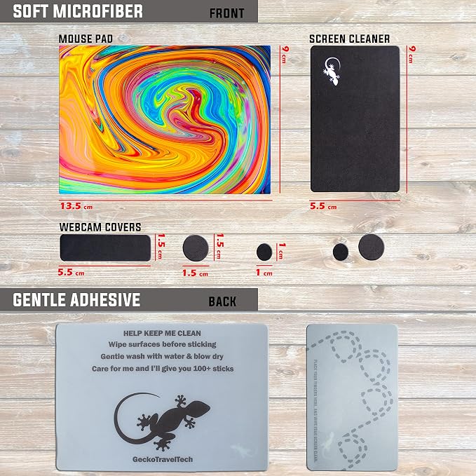 Mouse Pad Adhesive Bottom - Sticks to Any Surface - Portable - Webcam Covers and Screen Cleaner Included (Color Swirl) - Image 5