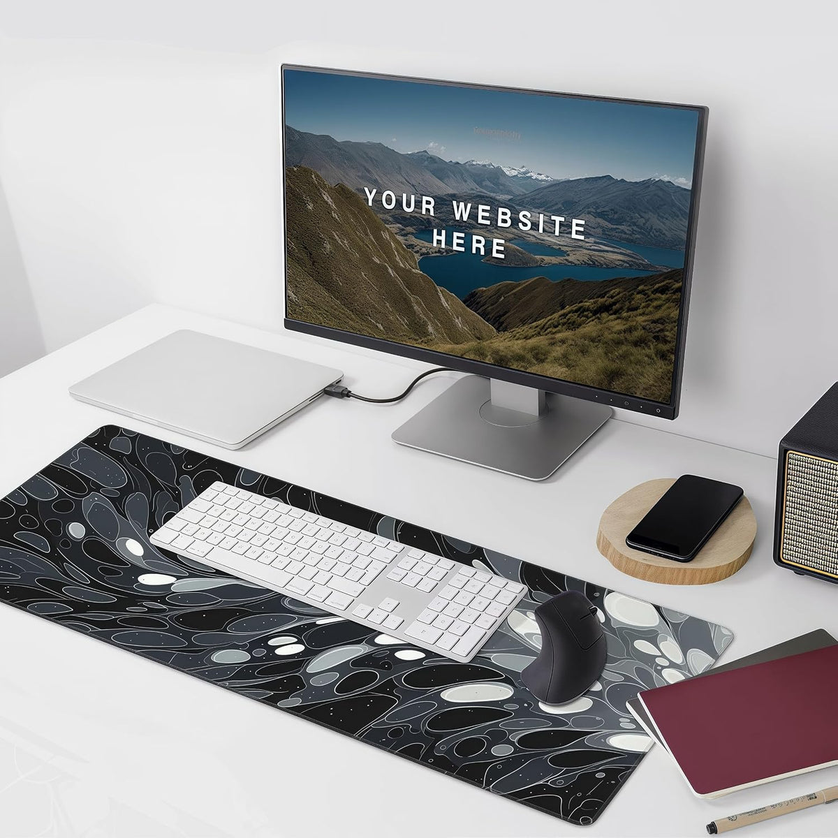 Oversized Desk Mat, Abstract Liquid Art Design, 35.4x15.7 Inches, Washable Mouse Pad, Stitched Edges, Non-Slip Rubber Base, Rectangular - Image 2