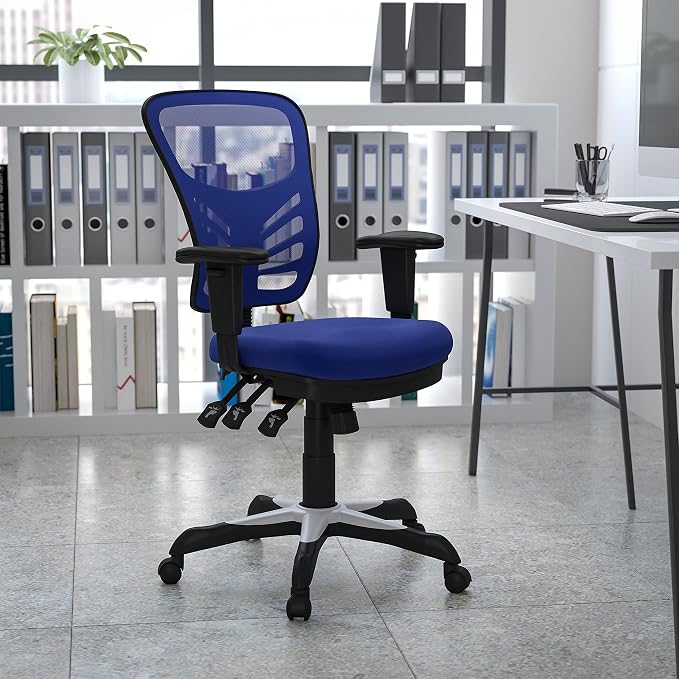 Flash Furniture Mid-Back Blue Mesh Multifunction Executive Swivel Ergonomic Office Chair with Adjustable Arms | Adjustable Armrests, 360° Swivel, Height Adjustable, Commercial Grade - Image 2