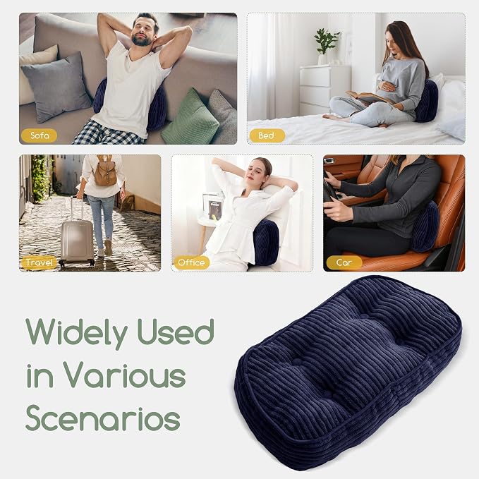 HIGOGOGO Lumbar Support Pillow for Recliner Chair/Accent Chair/Couch/Office Chair, Tufted Corduroy Back Support Cushion for Elderly, Recliner Cushions for Back Rest, Pain Relief, Reading, Navy - Image 5