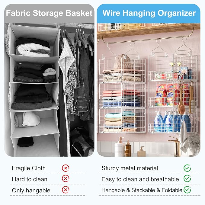 Sonyabecca 3-Tier Hanging Closet Organizer with 5 S Hooks, Closet Shelves for Clothes, Shoes, Handbags, Accessories, Hanging Basket, Closet Storage, Closet System, Closet Organizers and Storage - Image 8