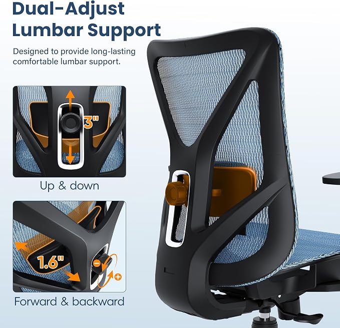 Ergonomic Office Chair, Mesh Computer Desk Chairs with Adjustable Lumbar Support, 3D Armrests, Tilt Function, Comfy Wide Seat, Swivel Executive Work Task Chair for Company and Home - Image 4