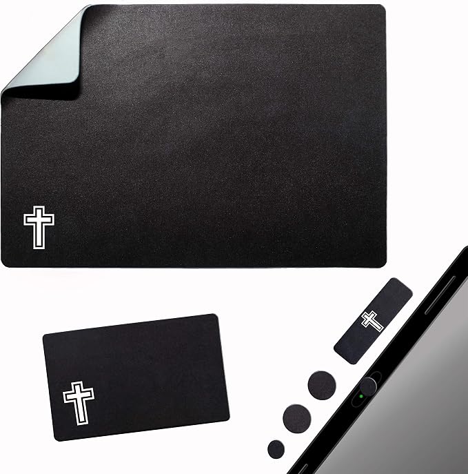 Mouse Pad Adhesive Bottom - Sticks to Any Surface - Portable - Webcam Covers and Screen Cleaner Included (Cross-Black) by GeckoTravelTech