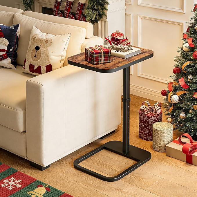 Kitstorack TV Tray Table, Adjustable Height & Flip-Top & Rounded Metal Corners, Snack Table for Couch, Sofa, Bed, Chair, Living Room, C Shaped End Side Table for Eating, Dinner or Laptop, Small Spaces - Image 6