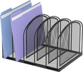 5-Section File Organizer for Desk, Metal File Folder Holder, Black | 5 Vertical Compartments with Sturdy Metal Base for Office Documents Books Magazines and Laptop by SUPEASY