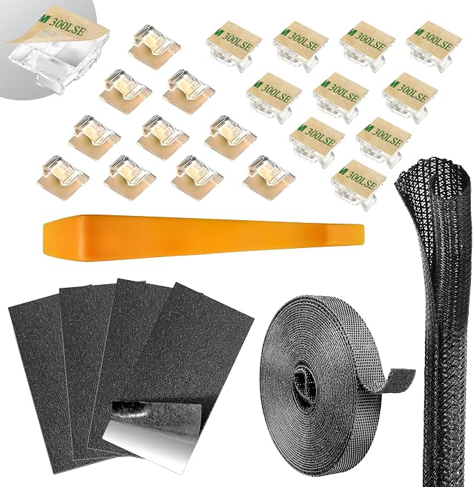Dash Cam Installation Kit – Trim Removal Tool, 20 Strong Adhesive Cable Clips, Reusable Cable Ties, Split Sleeve & Foam Pads – Clean Car Wire Organizer by MASIGO