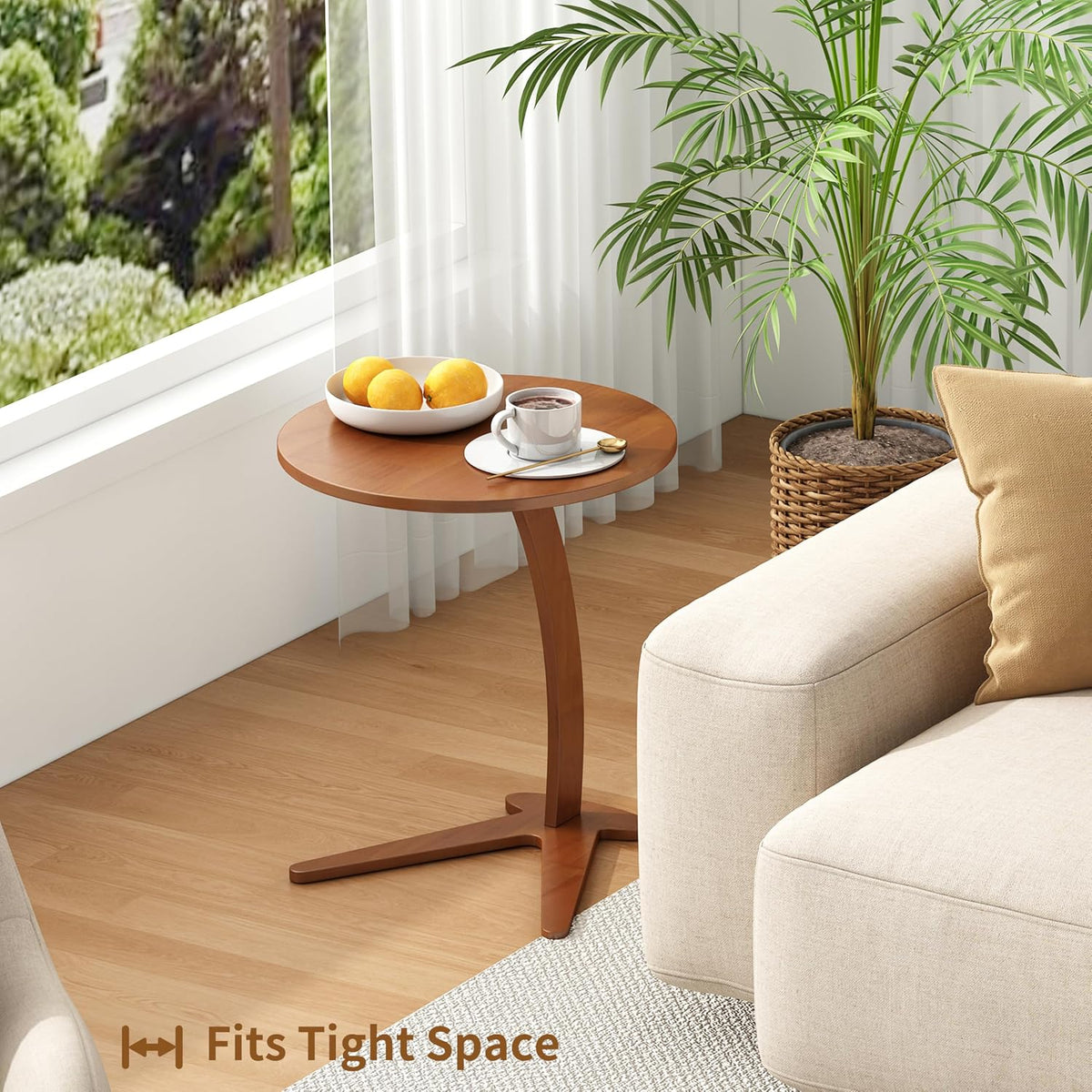 17" Couch Tables that Slide Under, Solid Wood C Shaped End Table - Image 3