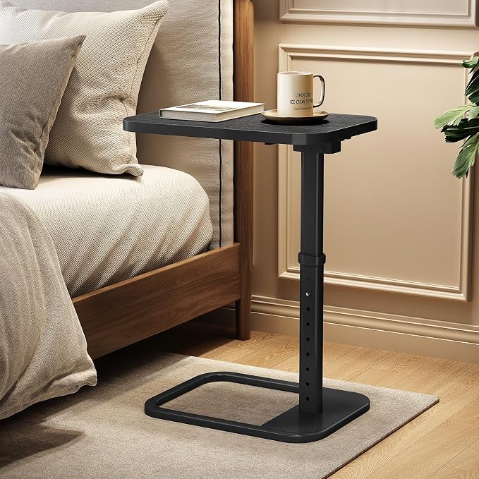 Kitstorack TV Tray Table, Adjustable Height & Rounded Metal Corners, Snack Table for Couch, Sofa, Bed, Chair, Living Room, C Shaped End Side Table for Eating, Dinner or Laptop, Small Spaces, Black - Image 2