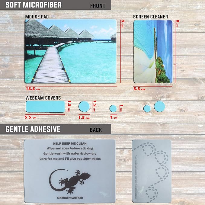 Mouse Pad Adhesive Bottom - Sticks to Any Surface - Portable - Webcam Covers and Screen Cleaner Included (Beach) - Image 7
