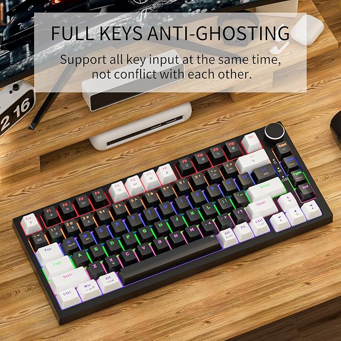 Newmen GM326 Mechanical Keyboard,75% Percent Gaming Keyboard,Wired Keyboard | Mechanical Keyboard,75% Percent Gaming Keyboard,Wired,Backlit,Hot Swappable,Compact,White/Black,PC Keyboards,Knob,Red Switch - Image 6