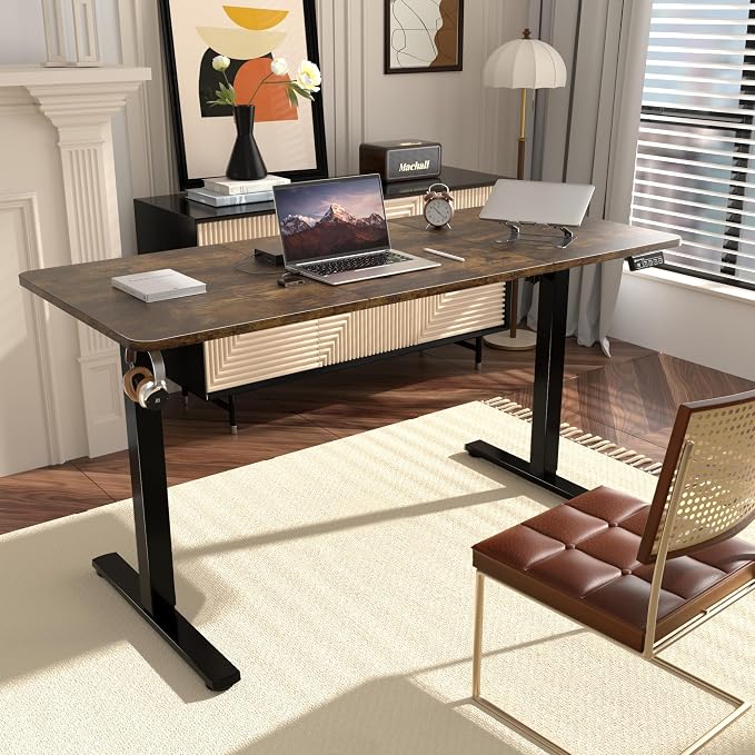 55"x24" Standing Desk, Height Adjustable Sit-Stand Home Office, Brown | Electric Adjustable Standing Desk, Sit to Stand Computer Office Desk with Splice Board, Memory Preset, Lifts 28.7''-46.5" - Image 2