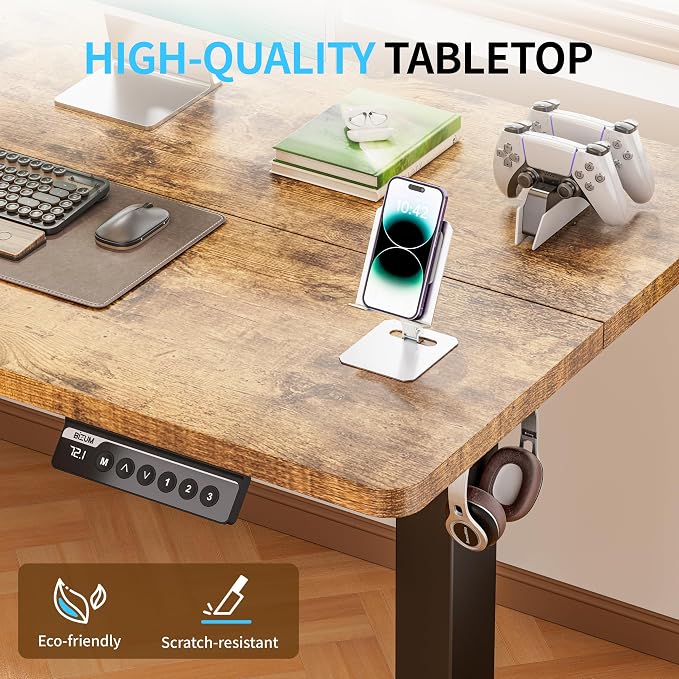 BIZUM Electric Standing Desk, 55" x 24" Height Adjustable Desk, Rustic Brown Sit to Stand Desk Memory Gaming Computer Workstation for Home Office - Image 8