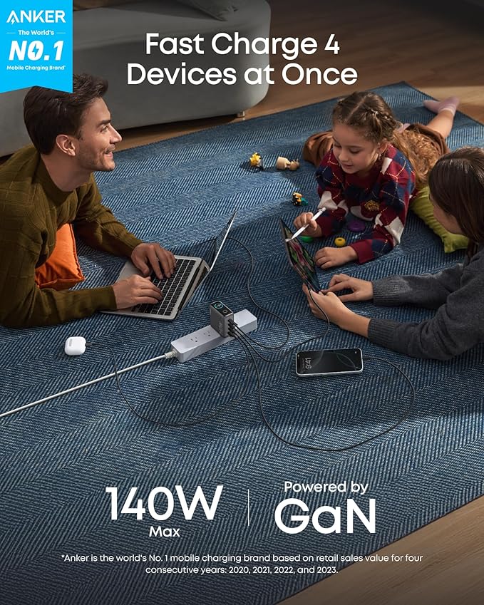 Anker 140W Max 4-Port GaN Charging Blocks,Smart Display for MacBook Charger | Fast Charger USB C Power Adapter with Touch Controls for Macbook Pro,iPad,iPhone 17/16 Series(Include 5FT Cable,Non-Battery) - Image 2
