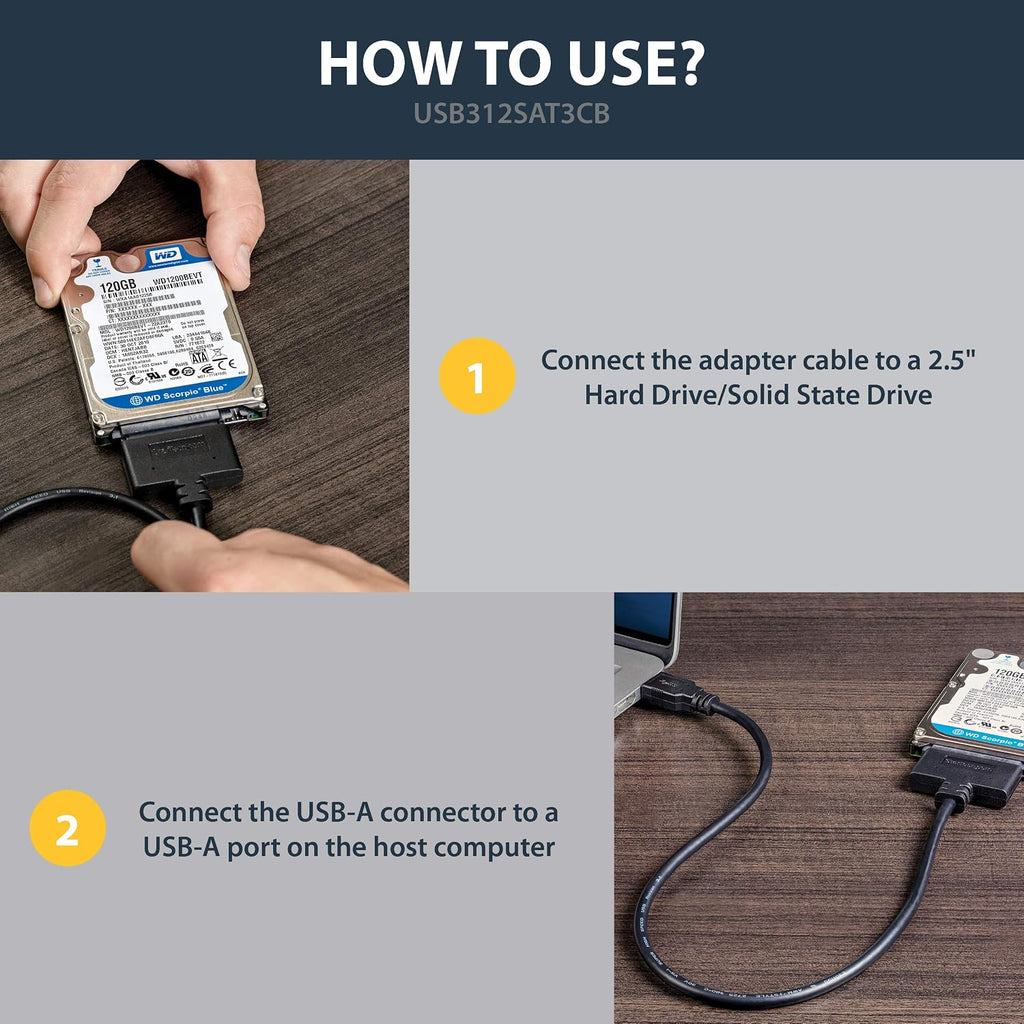 StarTech SATA to USB Adapter, USB 10Gbps, 2.5in SATA III (USB312SAT3CB) - Image 5