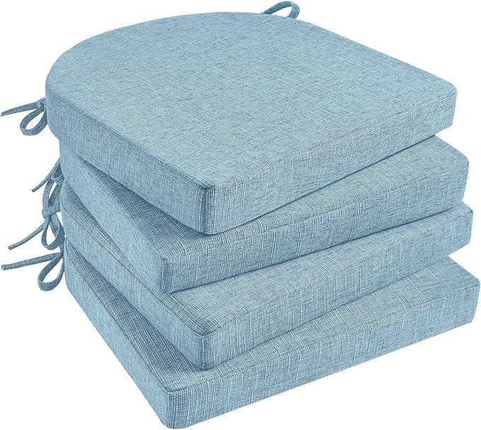 Basic Beyond Chair Cushions for Dining Chairs 4 Pack, Kitchen Chair Cushions with Ties and Non Slip Backing, 16 x 16 inches Chair Pads for Dining Chairs (Baby Blue) by BasicBeyond