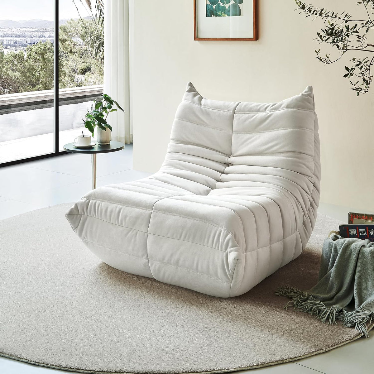 Bean Bag Chair - Corner Sofa, Fireside Chair Bean Bag Sofa Large Bean Bag Chair for Adults,Fireside Floor Couch for Living Room, Bedroom, Gaming & Office (Yellow, Single) (White, Single) - Image 4