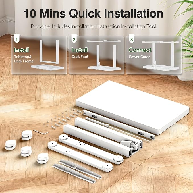 Monomi 35x20" Glass Electric Standing Desk with Drawer and Wheels, White - Image 7