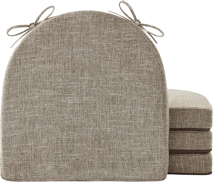 IPYNBAP Chair Cushions for Dining Chairs, Kitchen Chair Cushions, 16'' x 16'' x 2'', Non Slip Indoor Seat Cushions, Chair Pads for Dining Chairs with Ties & Removable Cover, Set of 4, Khaki by IPYNBAP