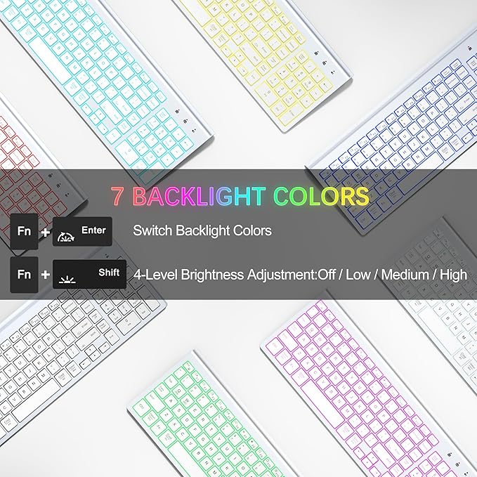 Wireless Backlit Keyboard and Mouse Ultra Slim Combo, TopMate - Matte White | 2.4G Silent Compact 2400DPI Mouse and Scissor Switch Keyboard Set, Batteries Included, for PC/Laptop/Windows/Mac/Gaming - Image 3