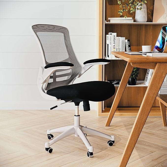 Flash Furniture Kelista Office Chair, Ergonomic, Mid-Back, White Frame, Black Mesh with Swivel | White Frame, Mid-Back, Flip-Up Arms, Mesh Back - Image 7