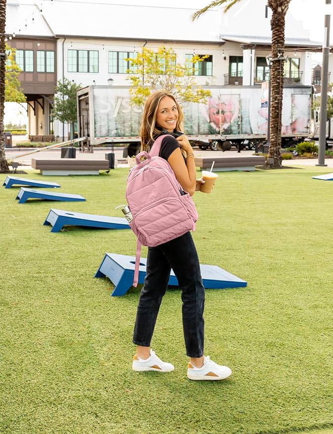 Uselike Travel Backpack for Women, 15.6 Inch Laptop Backpack, Quilted College Bookbag, Cute Work Backpacks, Water Resistant (Mauve Pink) - Image 3