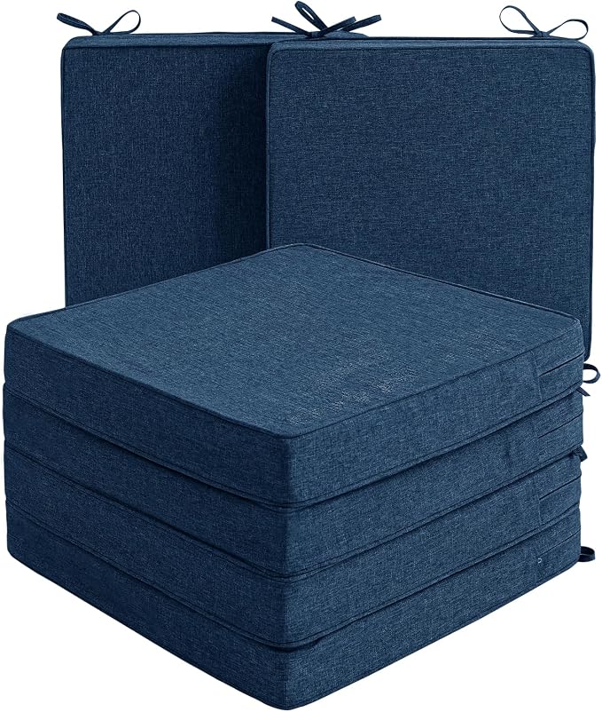 Outdoor Chair Cushions, Set of 6, 22 x 22 Inch, Navy Blue | Water Resistant, Fade Resistant, Patio Furniture Square Seat Replacement, Removable Cover with Ties, Non-Slip Bottom by Unknown