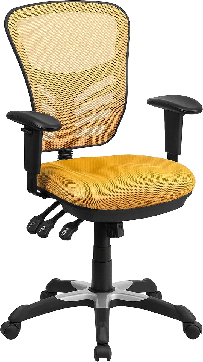 Flash Furniture Nicholas Mid-Back Yellow-Orange Mesh Multifunction Executive Swivel Ergonomic Office Chair with Adjustable Arms by FlashFurniture
