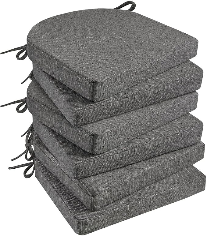 Basic Beyond Chair Cushions for Dining Chairs with Ties and Removable Cover, 2" Thick Seat Cushions for Kitchen Chairs, Set of 6, 17" x 16", Dark Grey by BasicBeyond