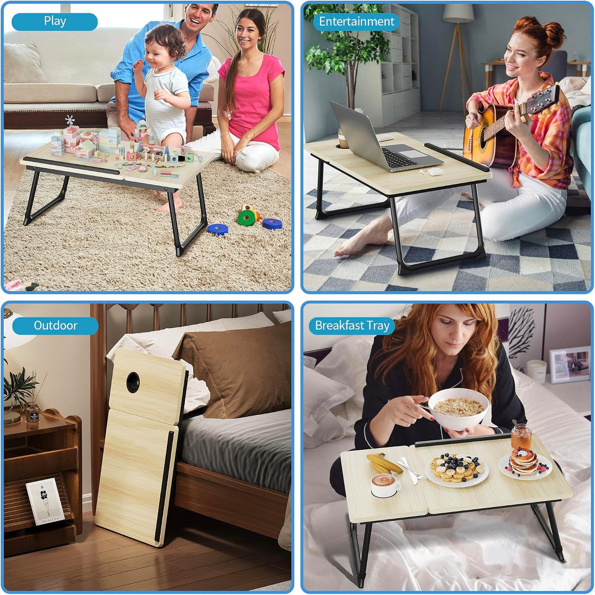 Adjustable & Portable Lap Desk for Laptop - Folding Bed Tray for Eating, Writing, Couch, and Breakfast in Bed. Ideal Laptop Stand and Small Computer Desk for Adults. (White Maple) - Image 6
