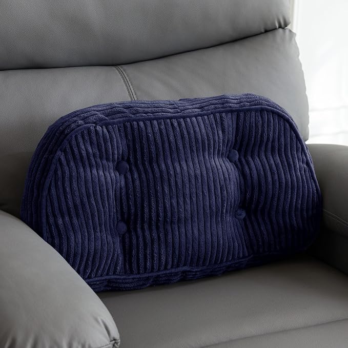 HIGOGOGO Lumbar Support Pillow for Recliner Chair/Accent Chair/Couch/Office Chair, Tufted Corduroy Back Support Cushion for Elderly, Recliner Cushions for Back Rest, Pain Relief, Reading, Navy by HIGOGOGO