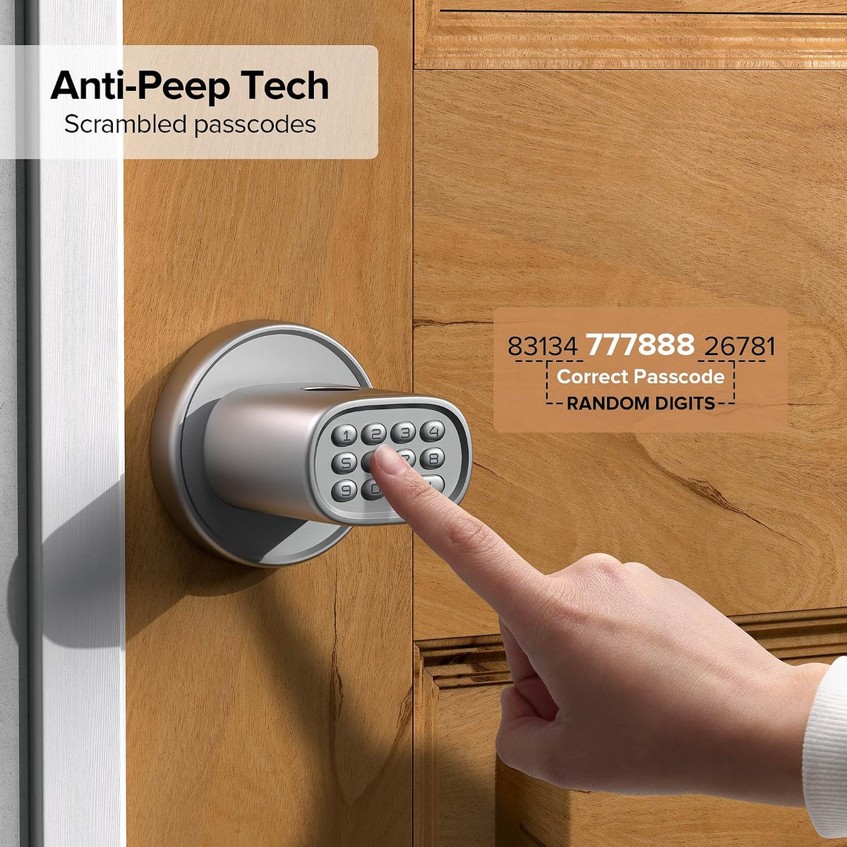 MD1 Fingerprint Door Knob Lock with Keypad, Silver - Image 7