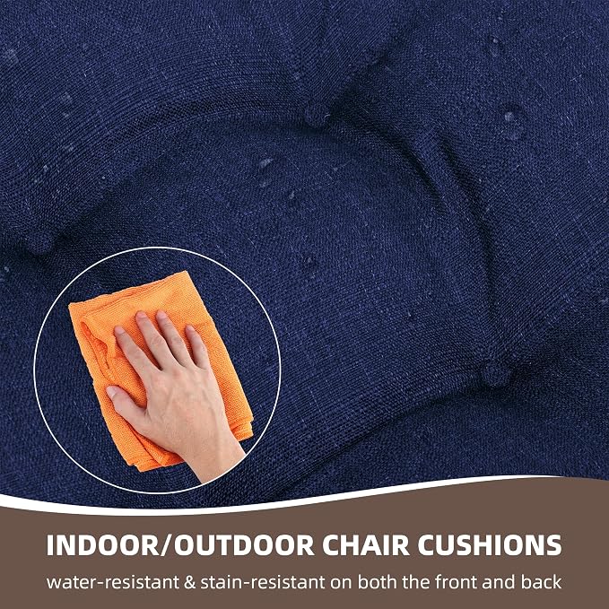 RACE LEAF Outdoor Seat Cushions Set of 2, 19" x 19" Square Patio Cushions, Plump Filling Tufted Water-Resistant Olefin Chair Seat Cushion with Ties for Non-Slip Support, Navy - Image 7