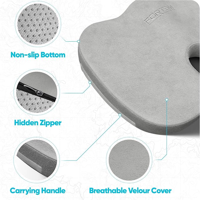 FORTEM Seat Cushion & Lumbar Support for Office Chair, Wheelchair, Car | Memory Foam | Ergonomic Design | Washable Cover | Non Slip | Grey - Image 4