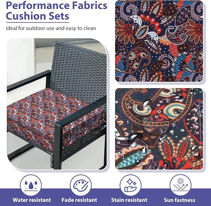 IPYNBAP Outdoor Chair Cushions Set of 4 -Waterproof Outdoor Seat Cushions for Patio Furniture, Patio Chair Cushion with Handle and Ties, Out Door Chair Pads,18.5x16x3-Square, Artistic Floral - Image 3